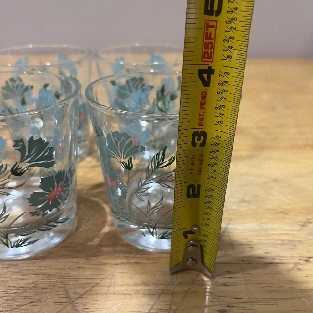 Vtg Taylor Smith & Taylor Teal Ever Yours Floral Juice Glasses Set of‎ 4 MCM